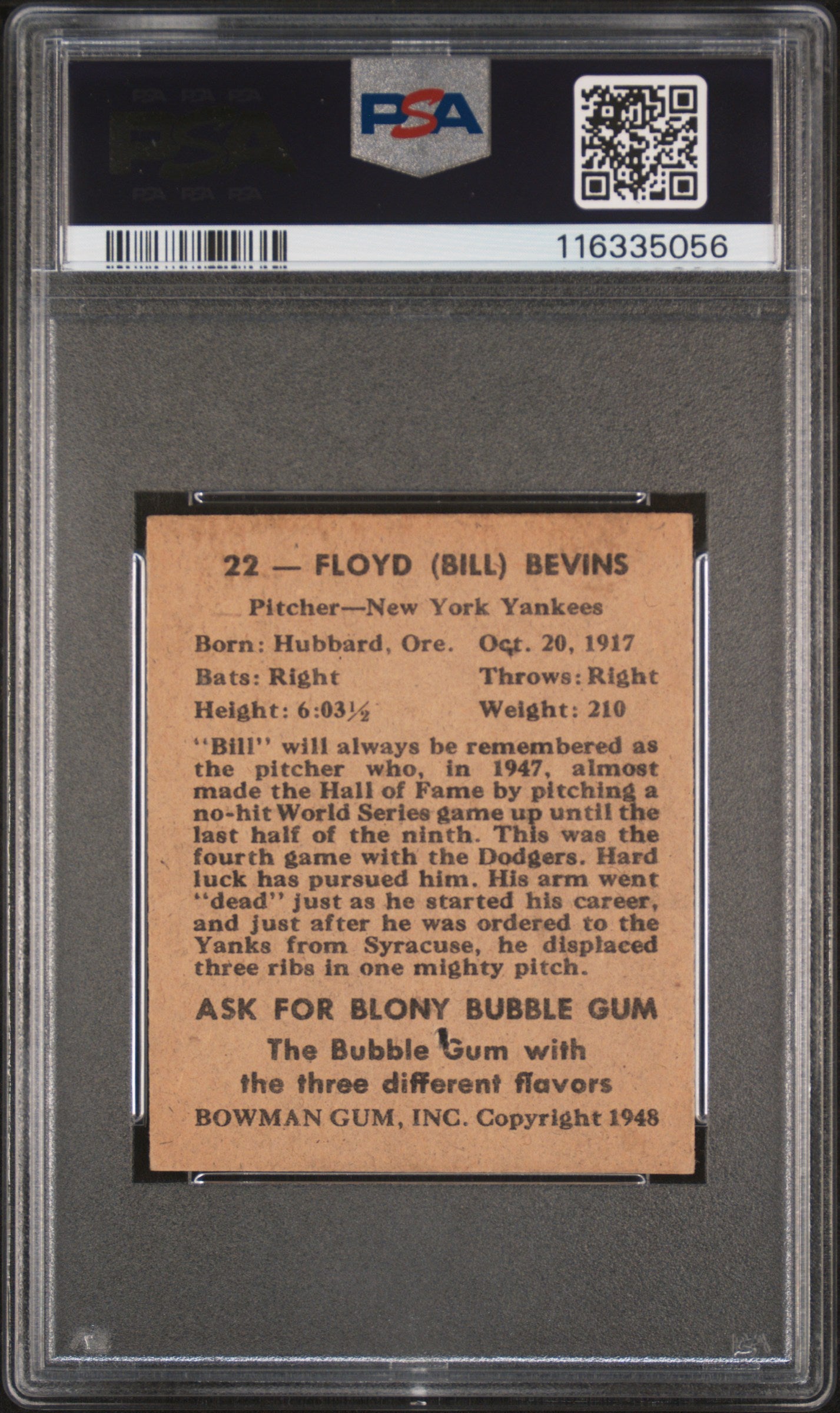 1948 Bowman Floyd Bevins #22 PSA 4