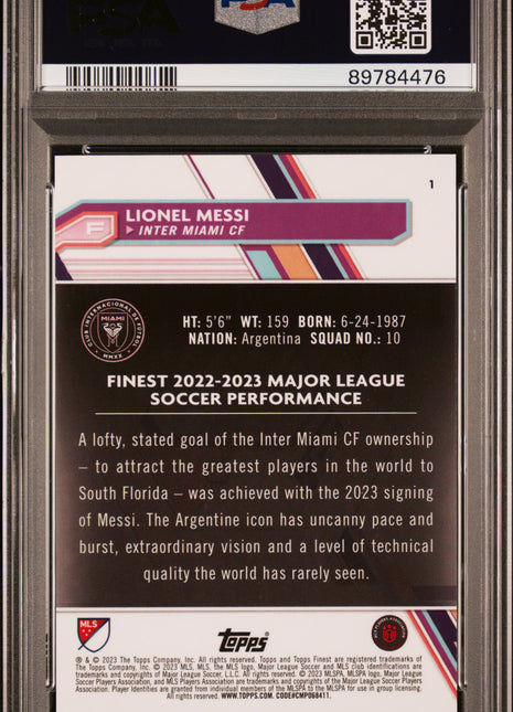 2023 Topps Finest MLS Lionel Messi Speckle Refractor #1 PSA 10