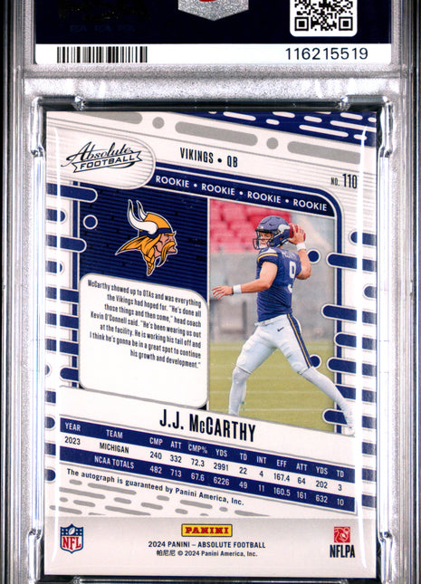 2024 Panini Absolute JJ Mccarthy Signature Spectrum #110 PSA 9