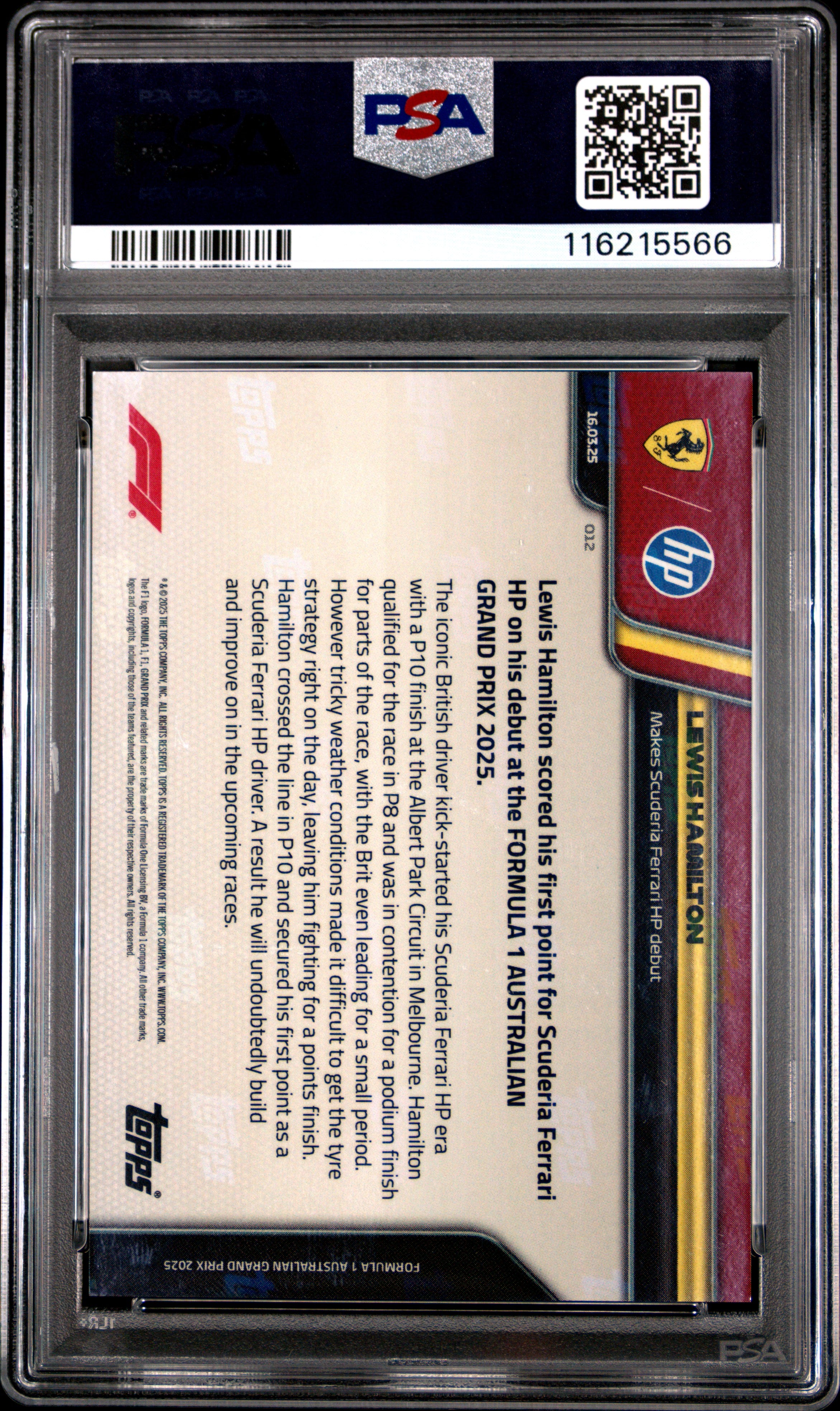 2025 Topps Now Formula 1 Lewis Hamilton #12 PSA 10