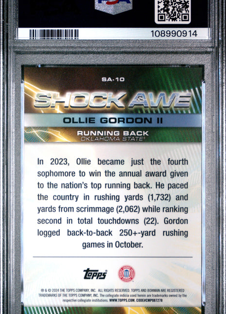 2024 Bowman Best University Shock & Awe Ollie Gordon II #SA10 PSA 10