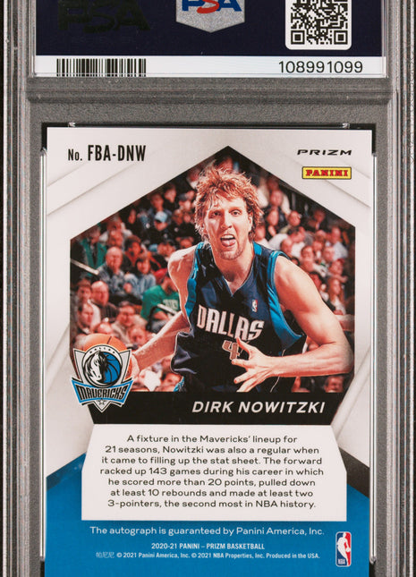 2020 Panini Prizm Fast Break Autographs Dirk Nowitzki #FBADNW PSA 8