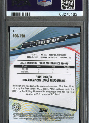2020 Topps Finest UEFA Champions League Jude Bellingham Blue Refractor #6 PSA 10