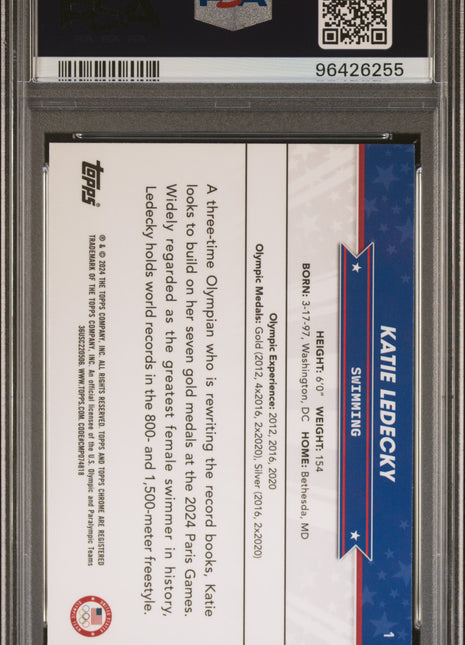 2024 Topps Chrome Us Olympic And Paralympic Hopefuls Katie Ledecky Flag Refractor #1 PSA 9