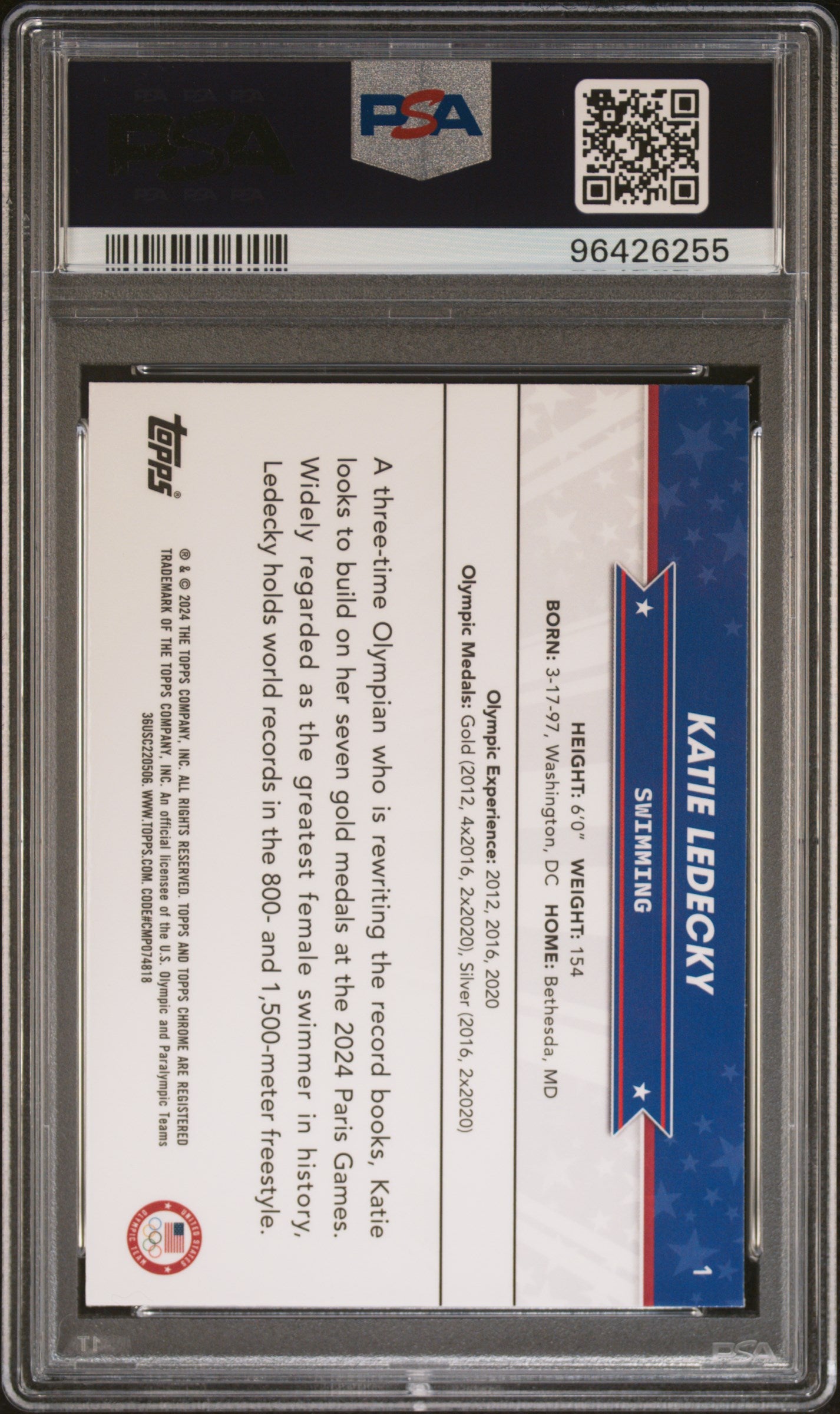 2024 Topps Chrome Us Olympic And Paralympic Hopefuls Katie Ledecky Flag Refractor #1 PSA 9
