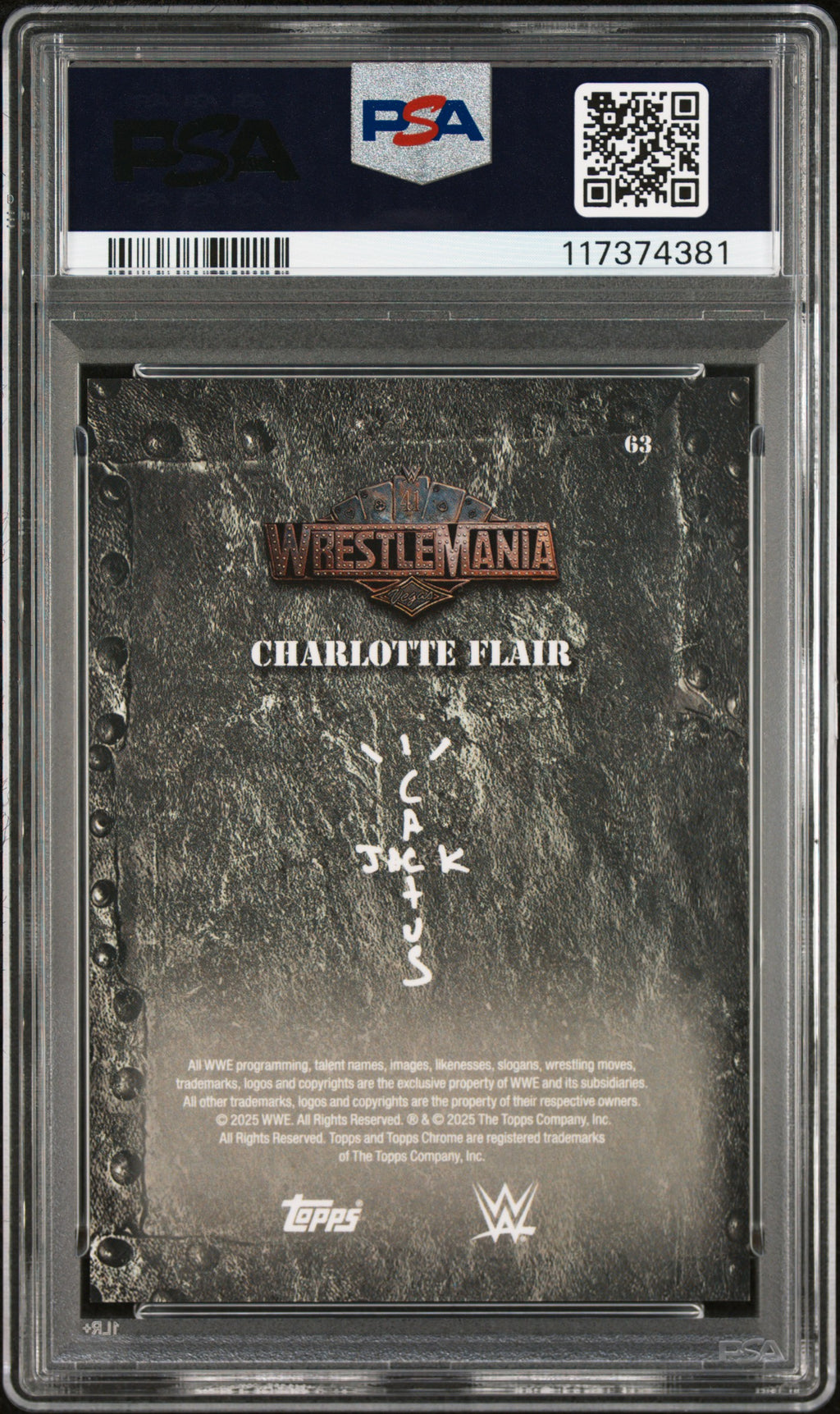 2025 Topps Chrome WWE Cactus Jack X Wrestlemania Charlotte Flair Laser Raywave #63 07/20 PSA 9