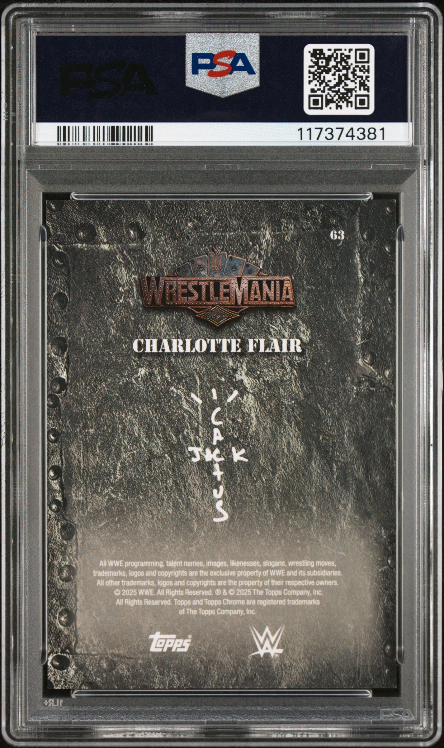 2025 Topps Chrome WWE Cactus Jack X Wrestlemania Charlotte Flair Laser Raywave #63 07/20 PSA 9