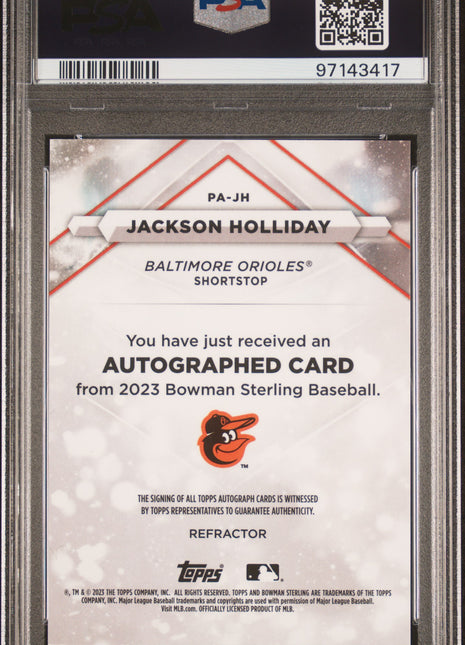 2023 Bowman Sterling Prospect Autographs Jackson Holliday Refractor #PAJH 032/150 PSA 10