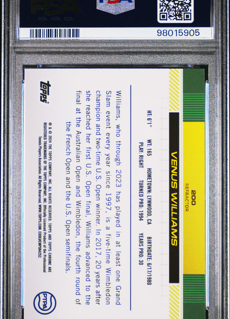 2024 Topps Chrome Tennis Venus Williams Refractor #200 PSA 9