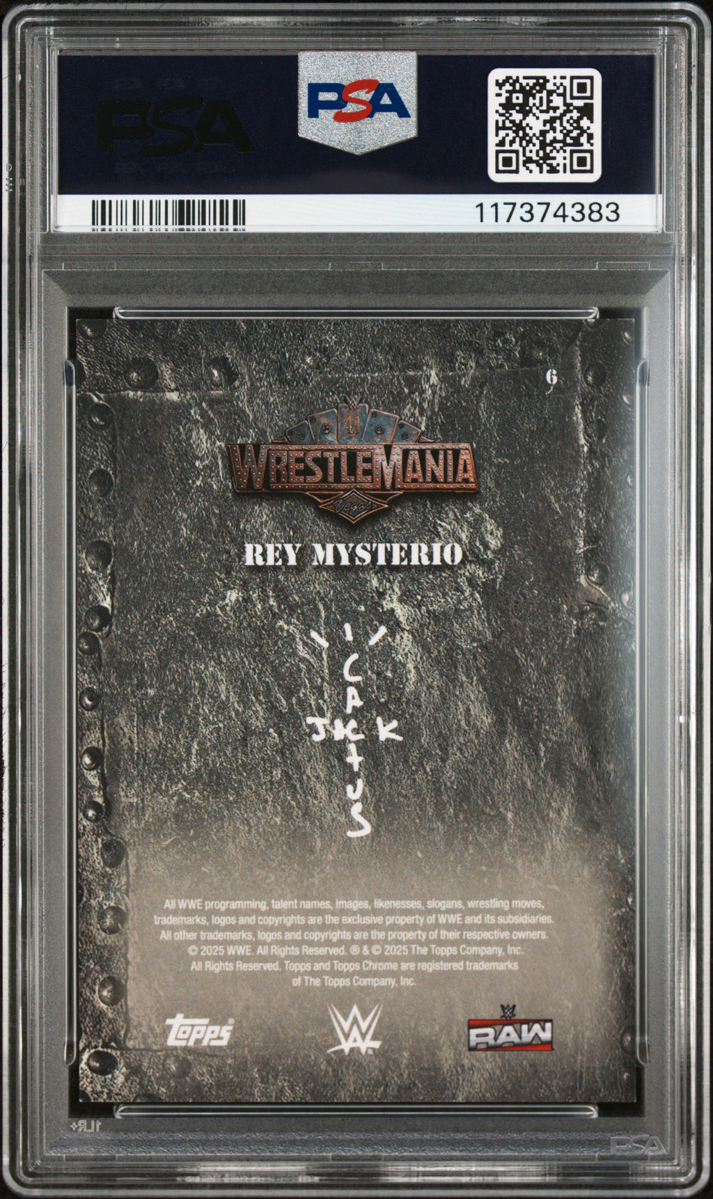 2025 Topps Chrome WWE Cactus Jack X Wrestlemania Rey Mysterio Orange Raywave #6 05/25 PSA 9