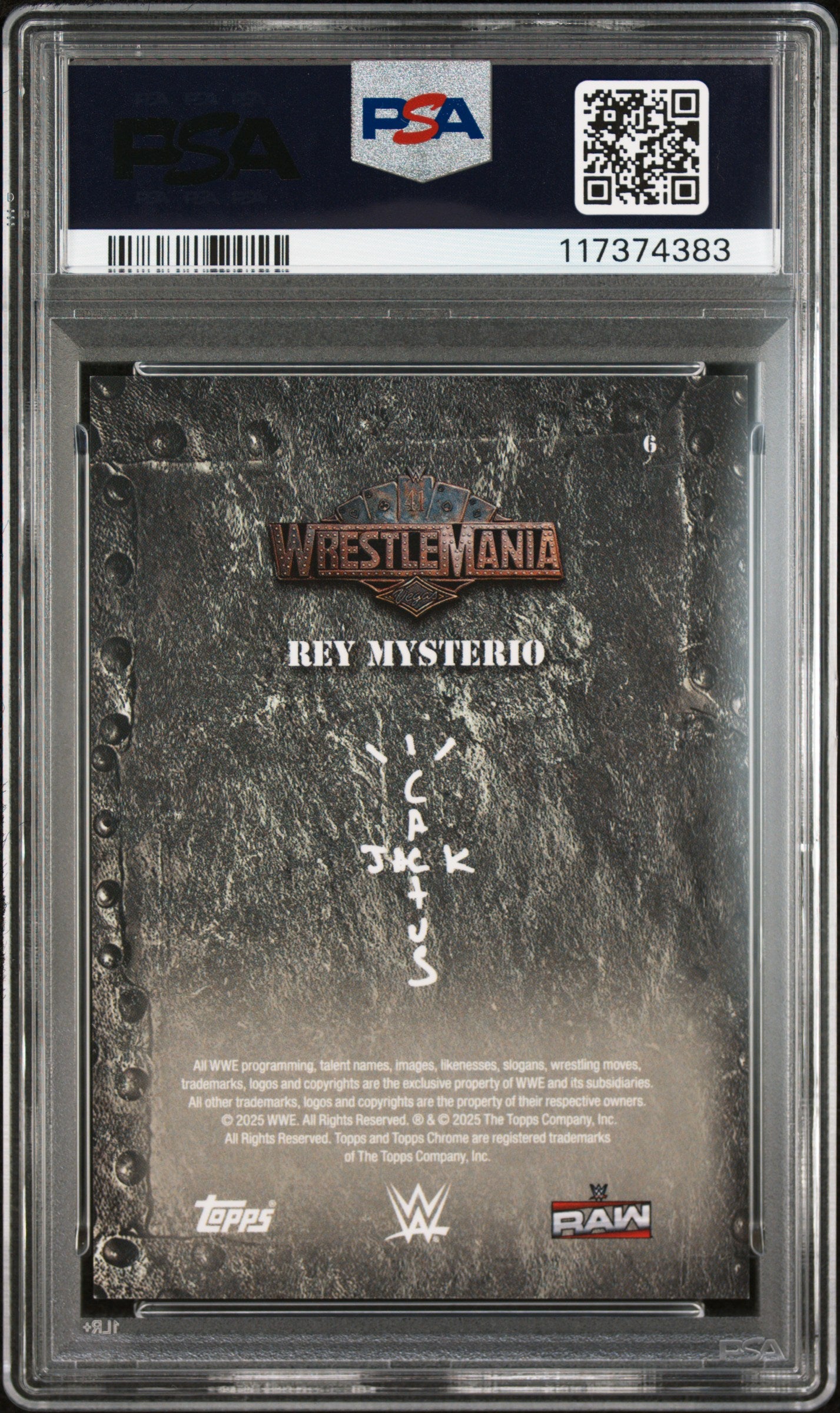 2025 Topps Chrome WWE Cactus Jack X Wrestlemania Rey Mysterio Orange Raywave #6 05/25 PSA 9