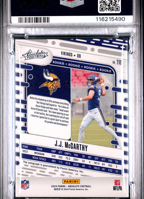 2024 Panini Absolute JJ Mccarthy Signature Orange Spectrum #110 PSA 10