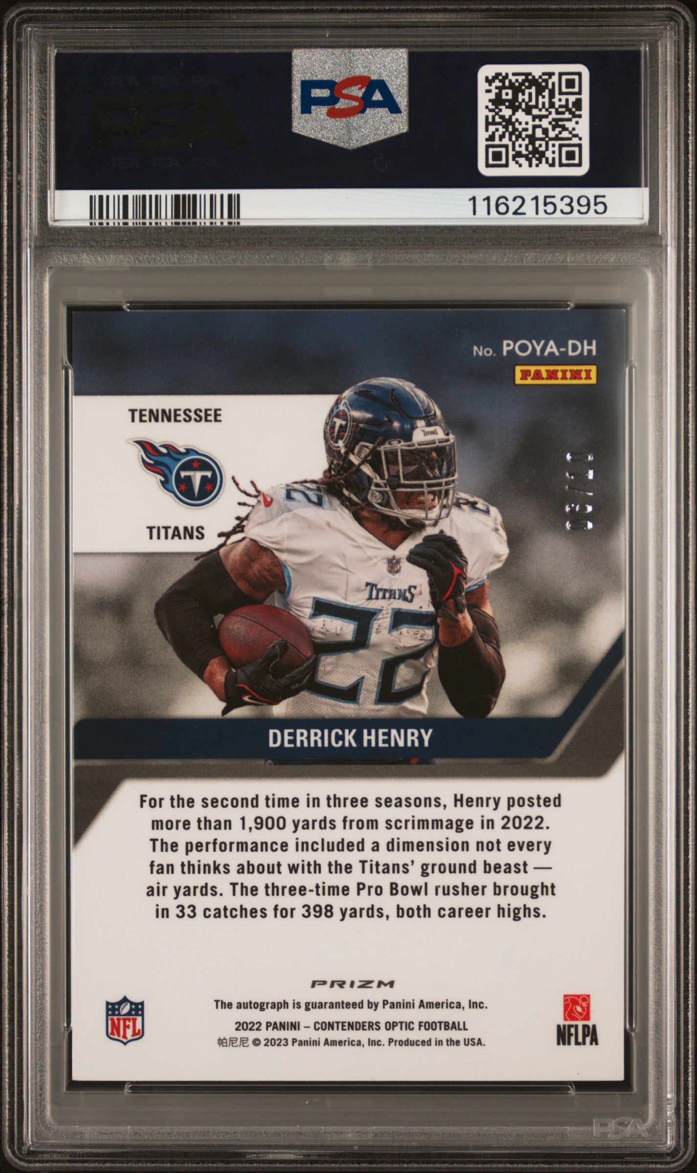 2022 Panini Contenders Optic Player Of The Year Contenders Autographs Derrick Henry Gold #POYADH PSA 9