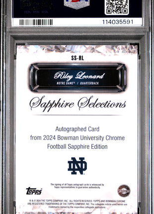 2024 Bowman University Chrome Sapphire Sapphire Selections Signatures Riley Leonard #SSRL PSA 10