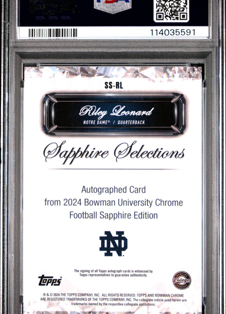 2024 Bowman University Chrome Sapphire Sapphire Selections Signatures Riley Leonard #SSRL PSA 10
