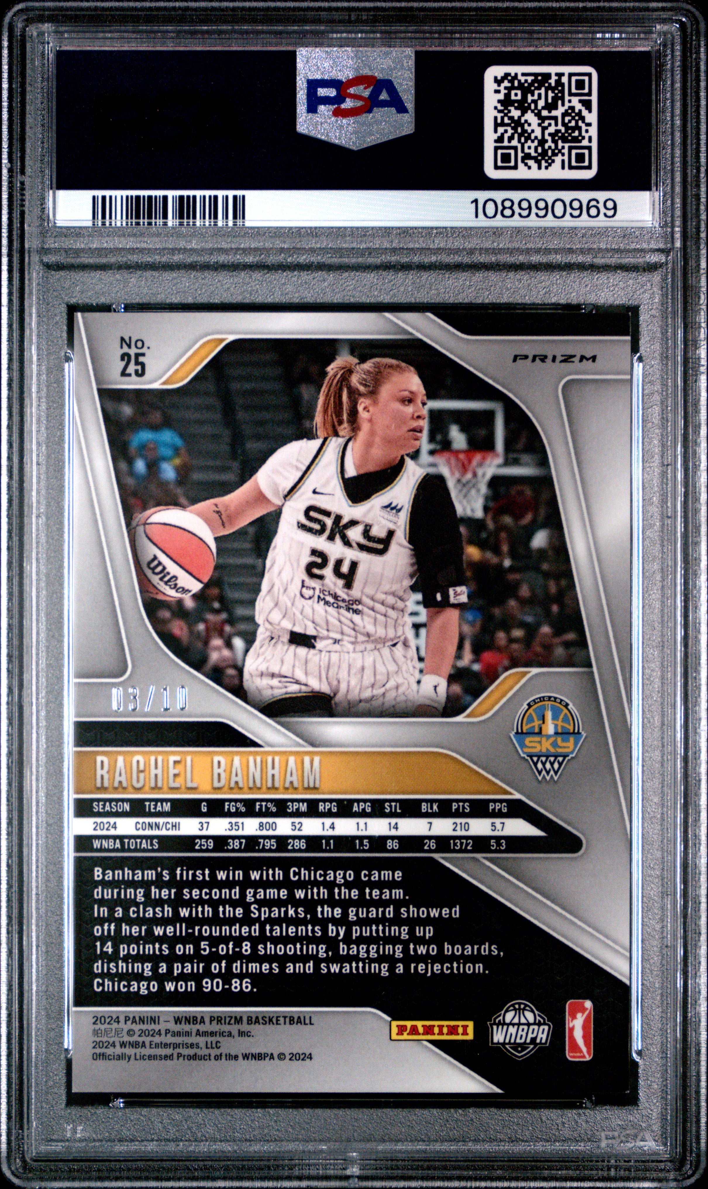 2024 Panini Prizm WNBA Rachel Banham Gold #25 PSA 8
