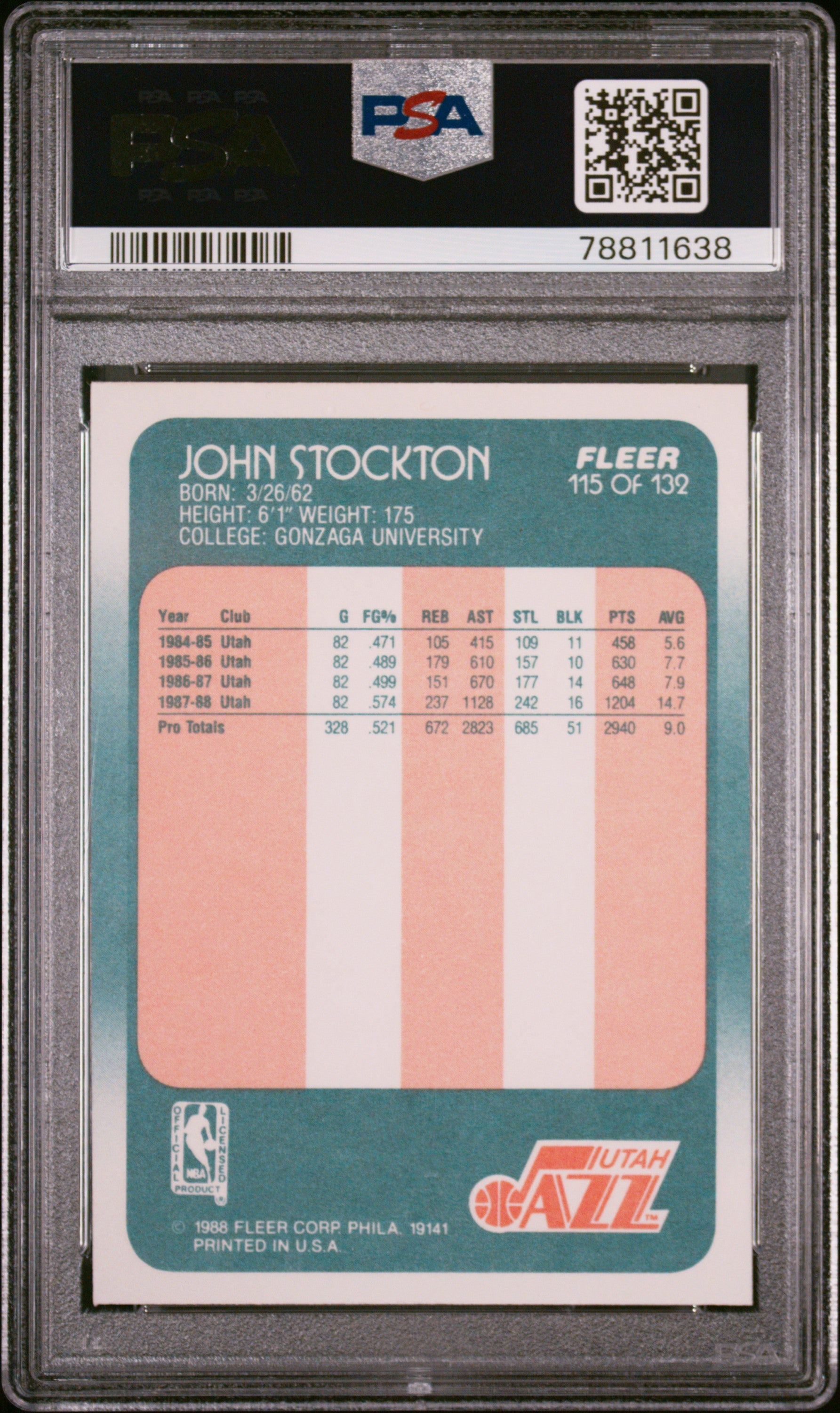 1988 Fleer John Stockton #115 PSA 9