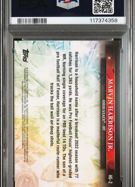 2023 Bowman University Chrome Hidden Gems Marvin Harrison JR. Foil Error #HG2 PSA 10