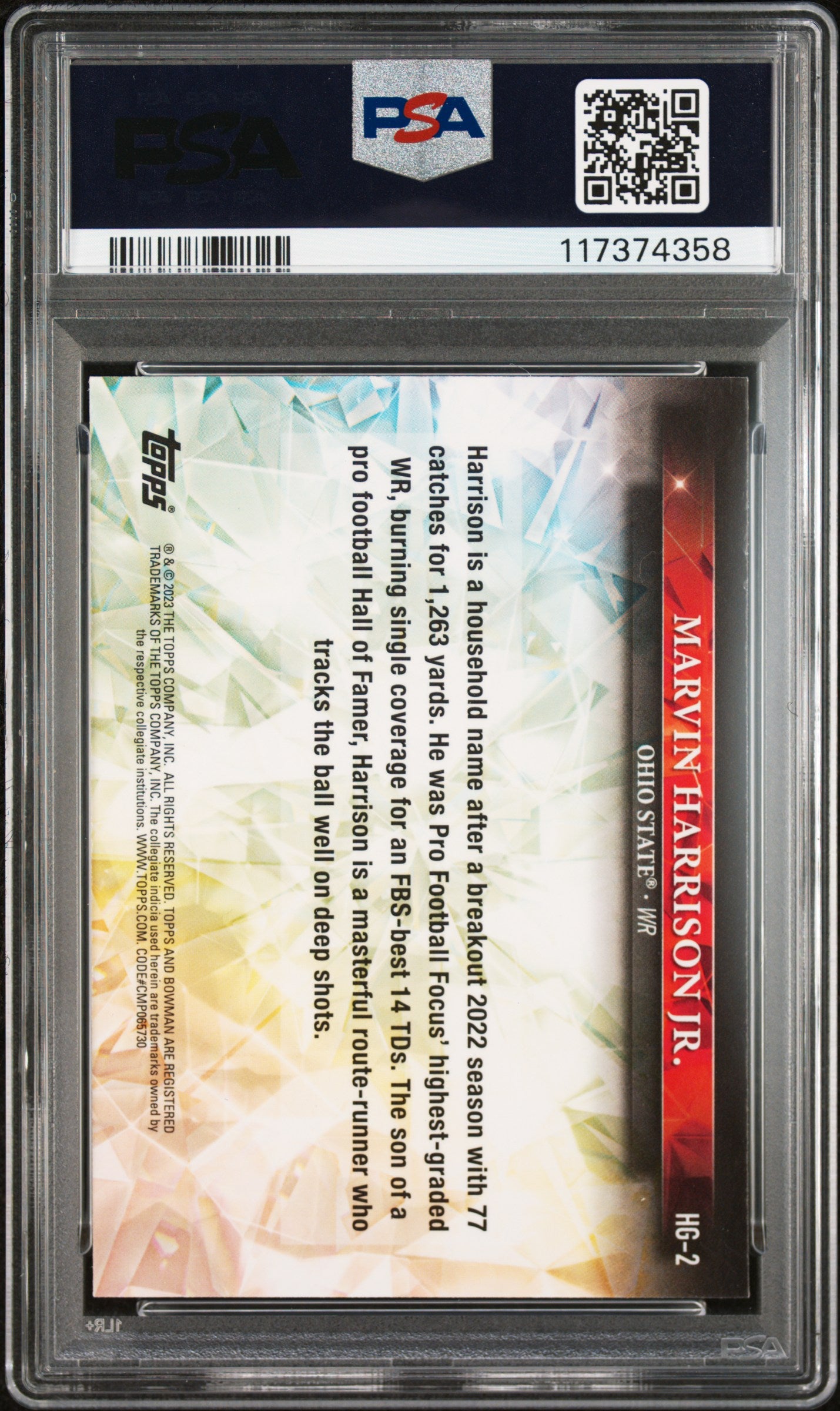 2023 Bowman University Chrome Hidden Gems Marvin Harrison JR. Foil Error #HG2 PSA 10