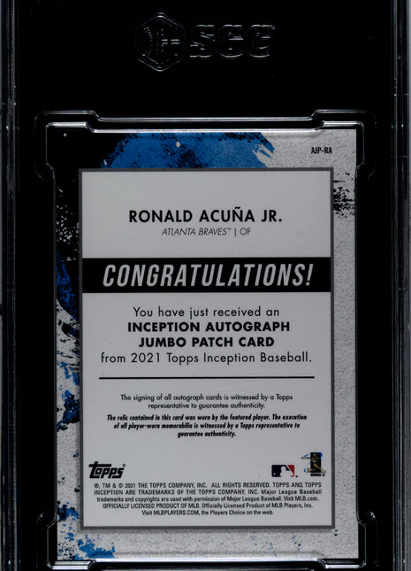 2021 Topps Inception Ronald Acuna JR. Jumbo Patch Autograph Orange #AJP-RA SGC 10