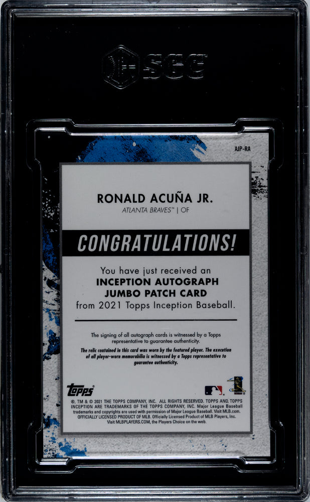 2021 Topps Inception Ronald Acuna JR. Jumbo Patch Autograph Orange #AJP-RA SGC 10