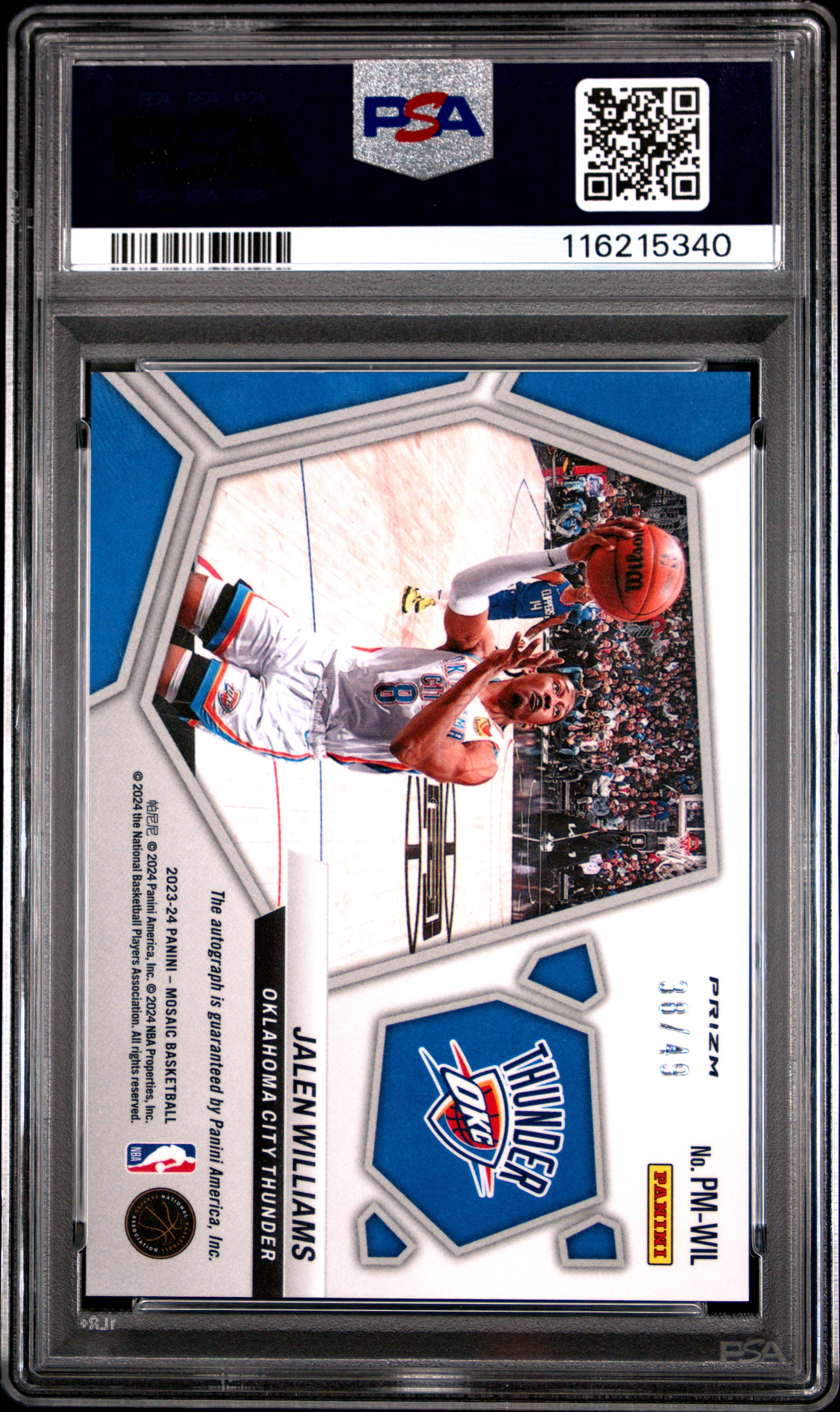 2023 Panini Mosaic Pictographs Mosaic Autographs Jalen Williams Blue #PMWIL PSA 9