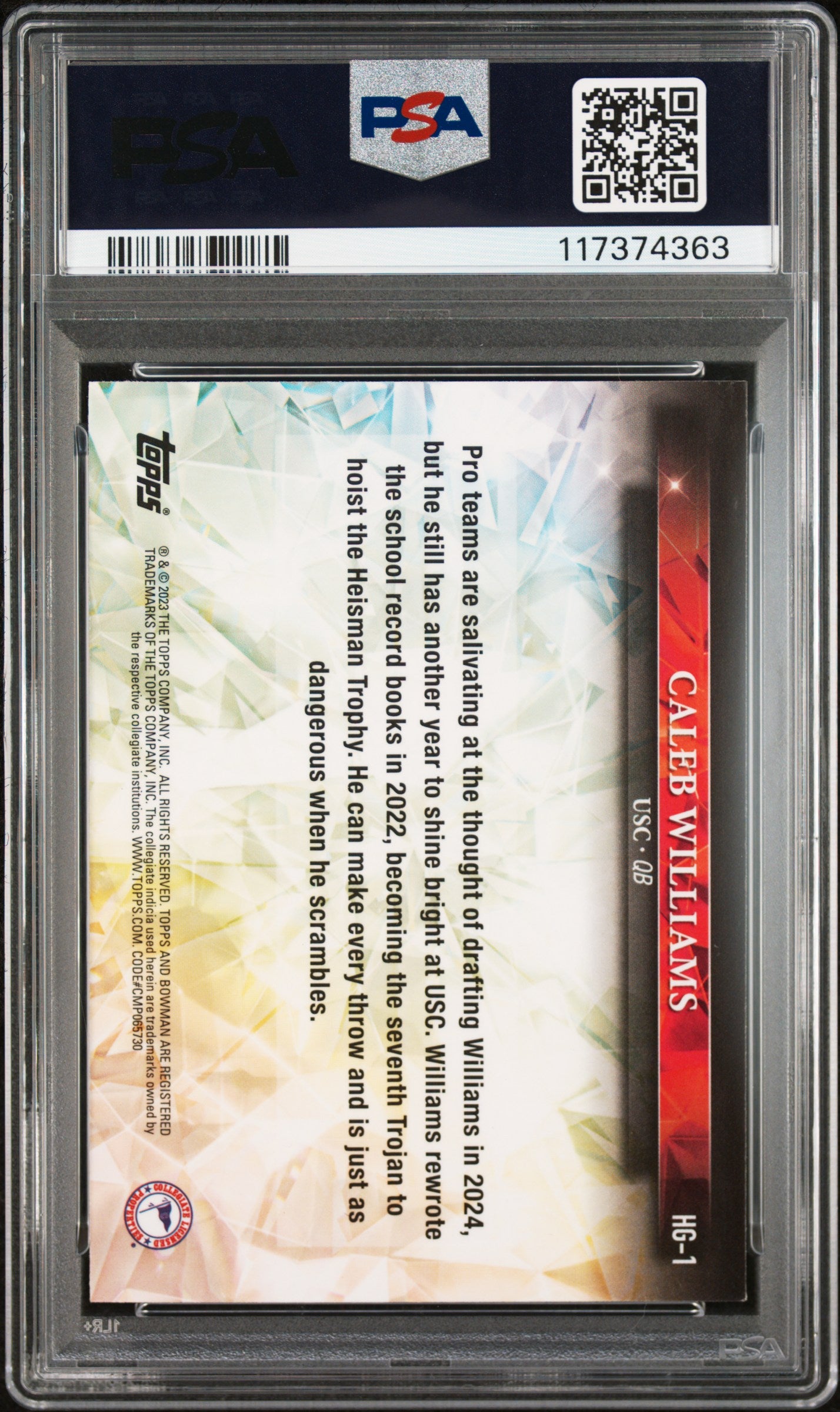 2023 Bowman University Chrome Hidden Gems Caleb Williams Foil Error #HG1 PSA 9