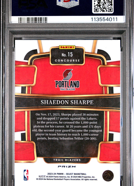 2023 Panini Select Shaedon Sharpe Elephant Prizm #15 PSA 9