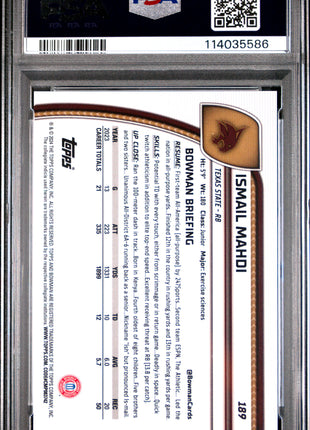 2024 Bowman University Chrome Sapphire Ismail Mahdi Orange Refractor #189 20/25 PSA 10
