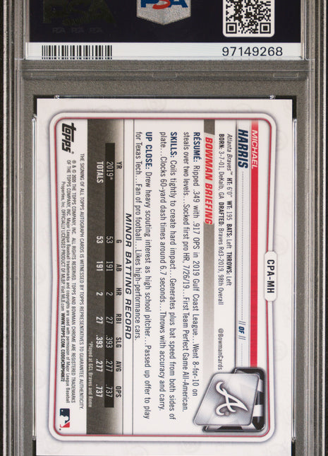 2020 Bowman Chrome Prospect Autographs Michael Harris #CPAMH PSA 9