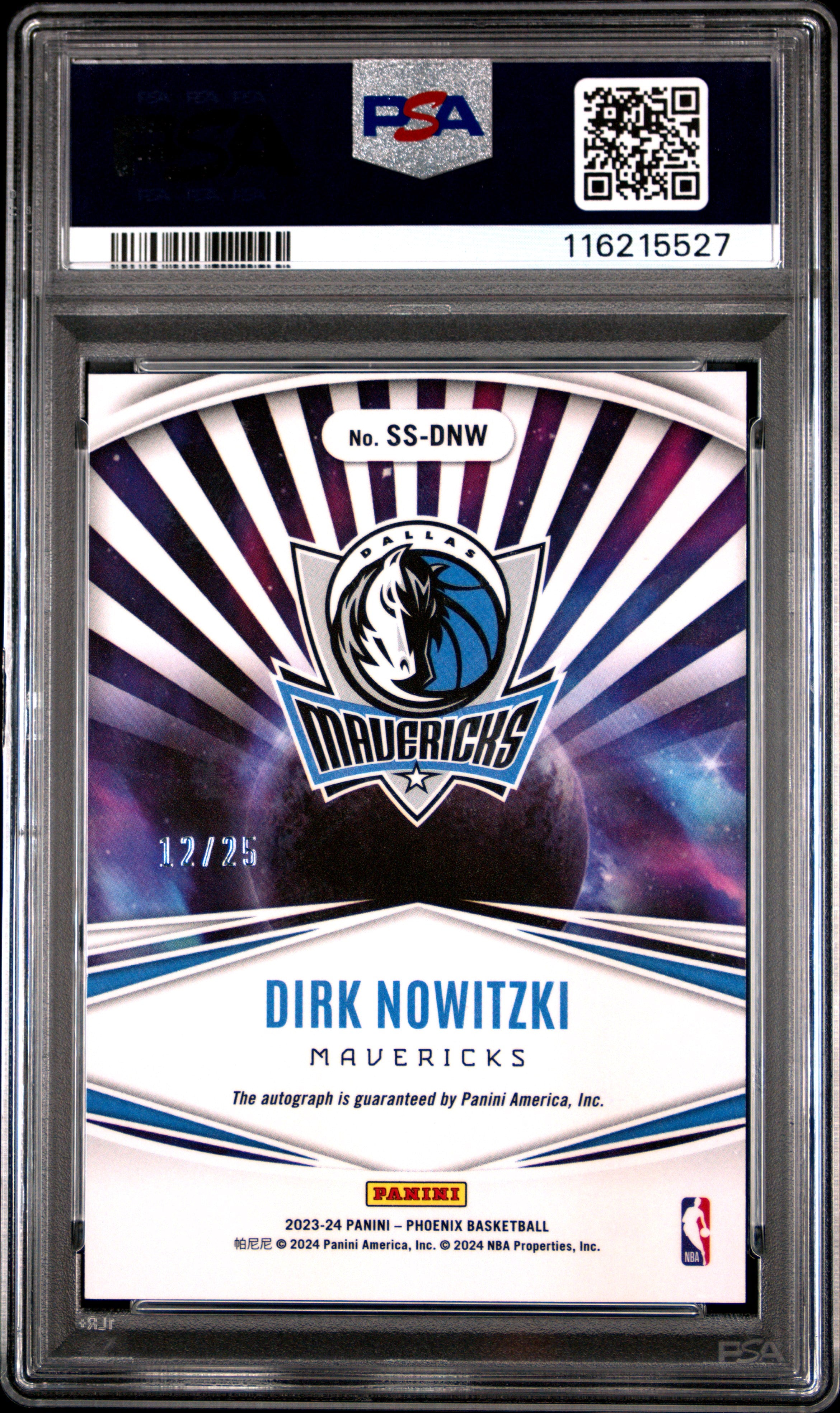 2023 Panini Phoenix Stellar Signatures Dirk Nowitzki Red Intl #SSDNW PSA 9