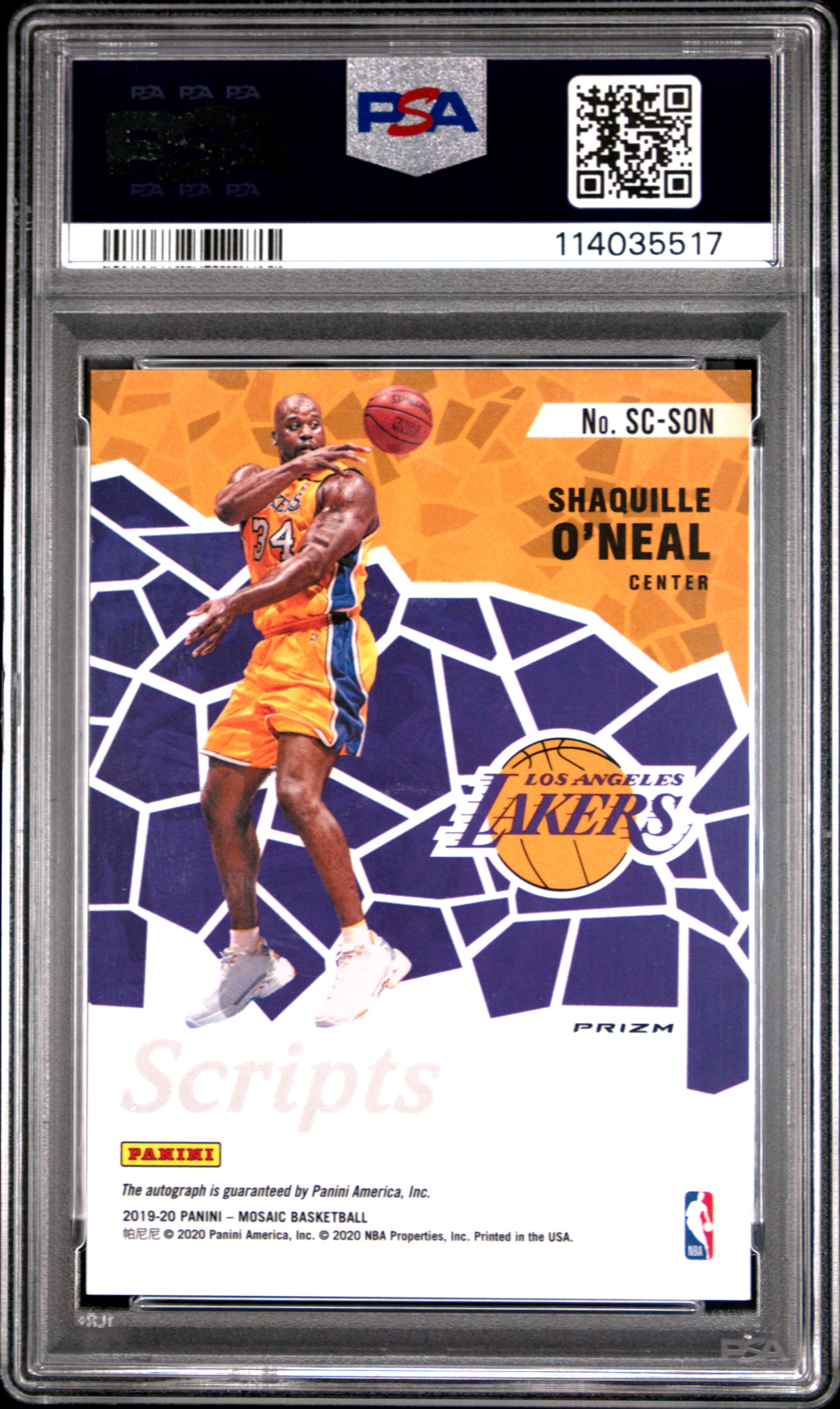 2019 Panini Mosaic Scripts Shaquille O'Neal Red Wave #SCSON PSA 10