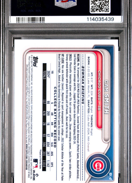 2024 Bowman Draft Cam Smith Chrome Lunar Glow Ref #BDC67 PSA 8
