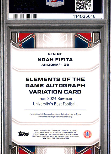 2024 Bowman Best University Elements Of The Game Autographs Noah Fifita Eotg Orange Geometric #NF 07/25 PSA 9