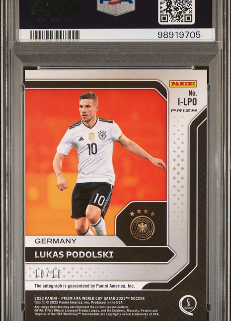 2022 Panini Prizm World Cup Qatar International Ink Lukas Podolski Int'l. Ink Gold #ILPO PSA 8