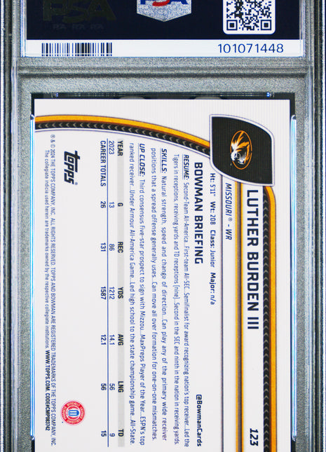 2024 Bowman University Chrome Luther Burden III Fuchsia Refractor #123 PSA 10