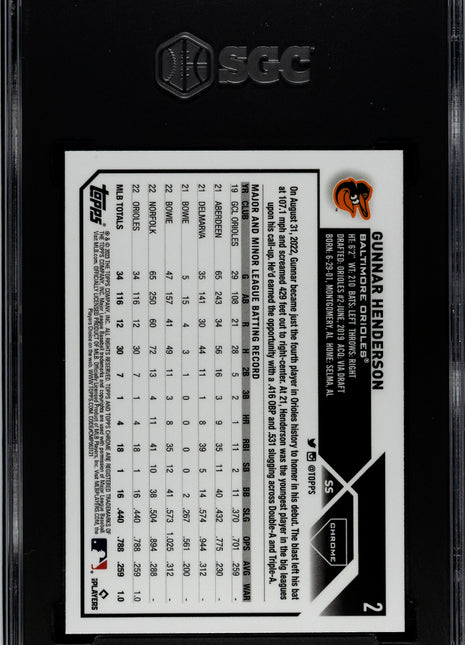 2023 Topps Chrome Gunnar Henderson Prism Refractor #2 SGC 9.5