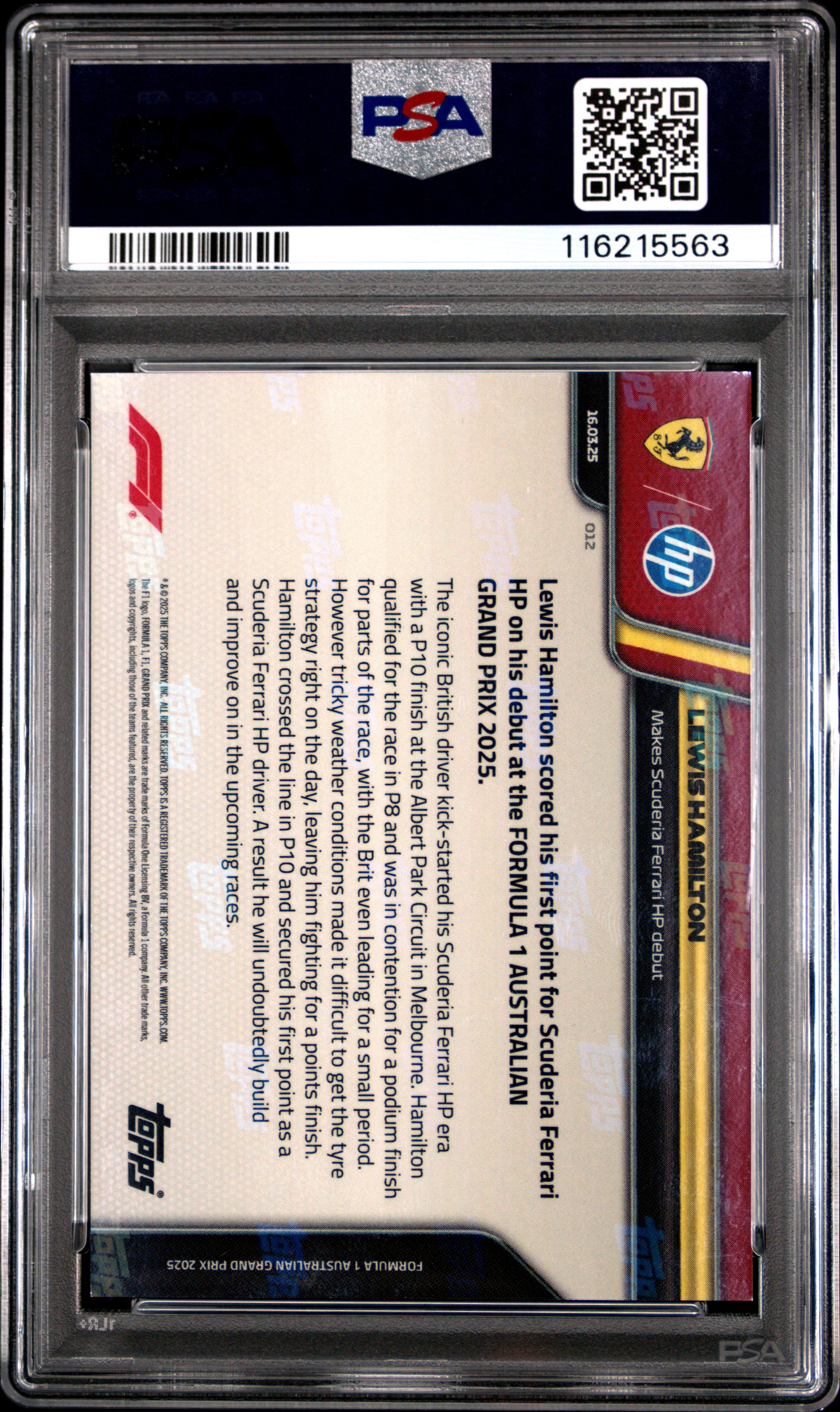 2025 Topps Now Formula 1 Lewis Hamilton #12 PSA 10