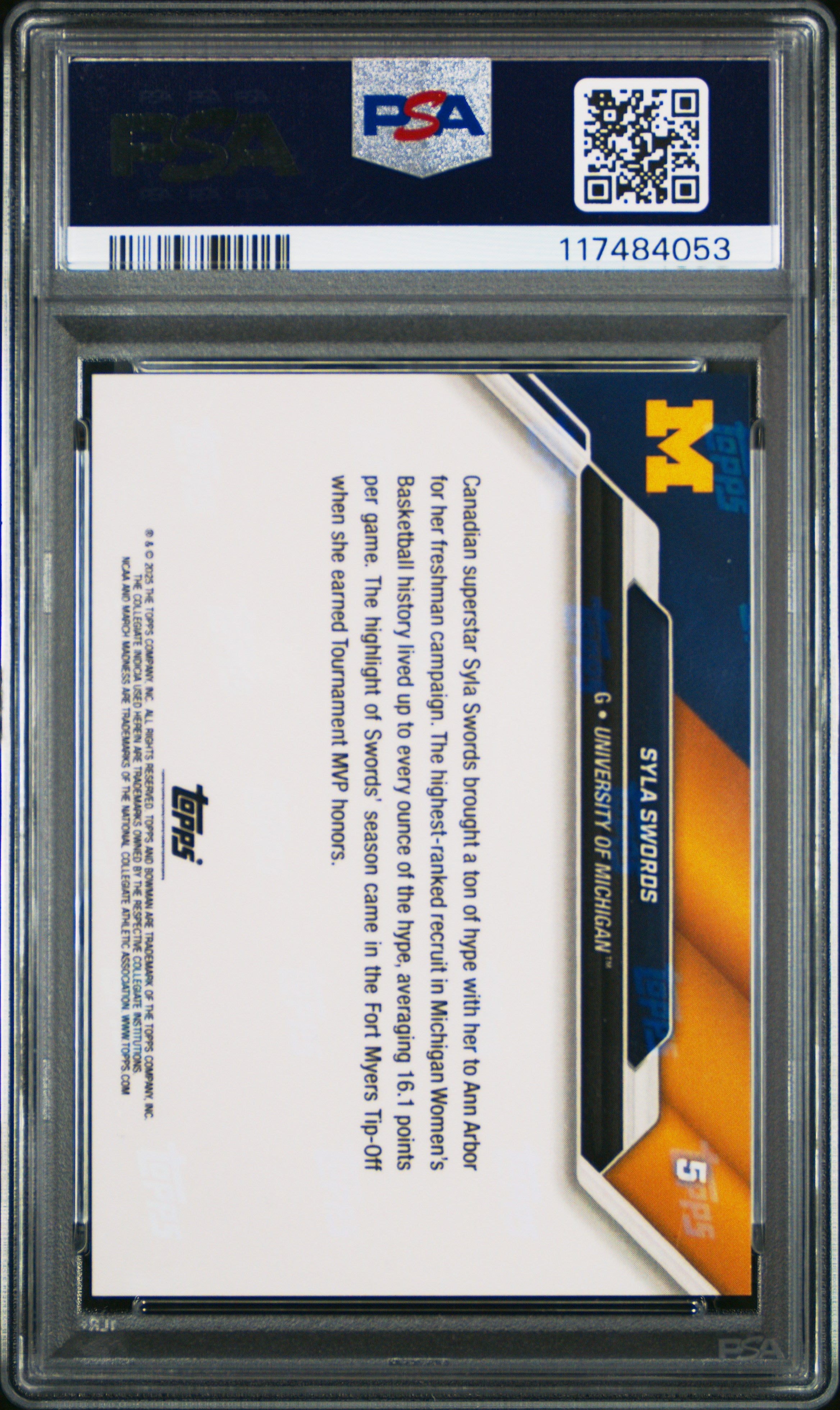 2025 Bowman U Now March Madness Syla Swords Black #5 PSA 9