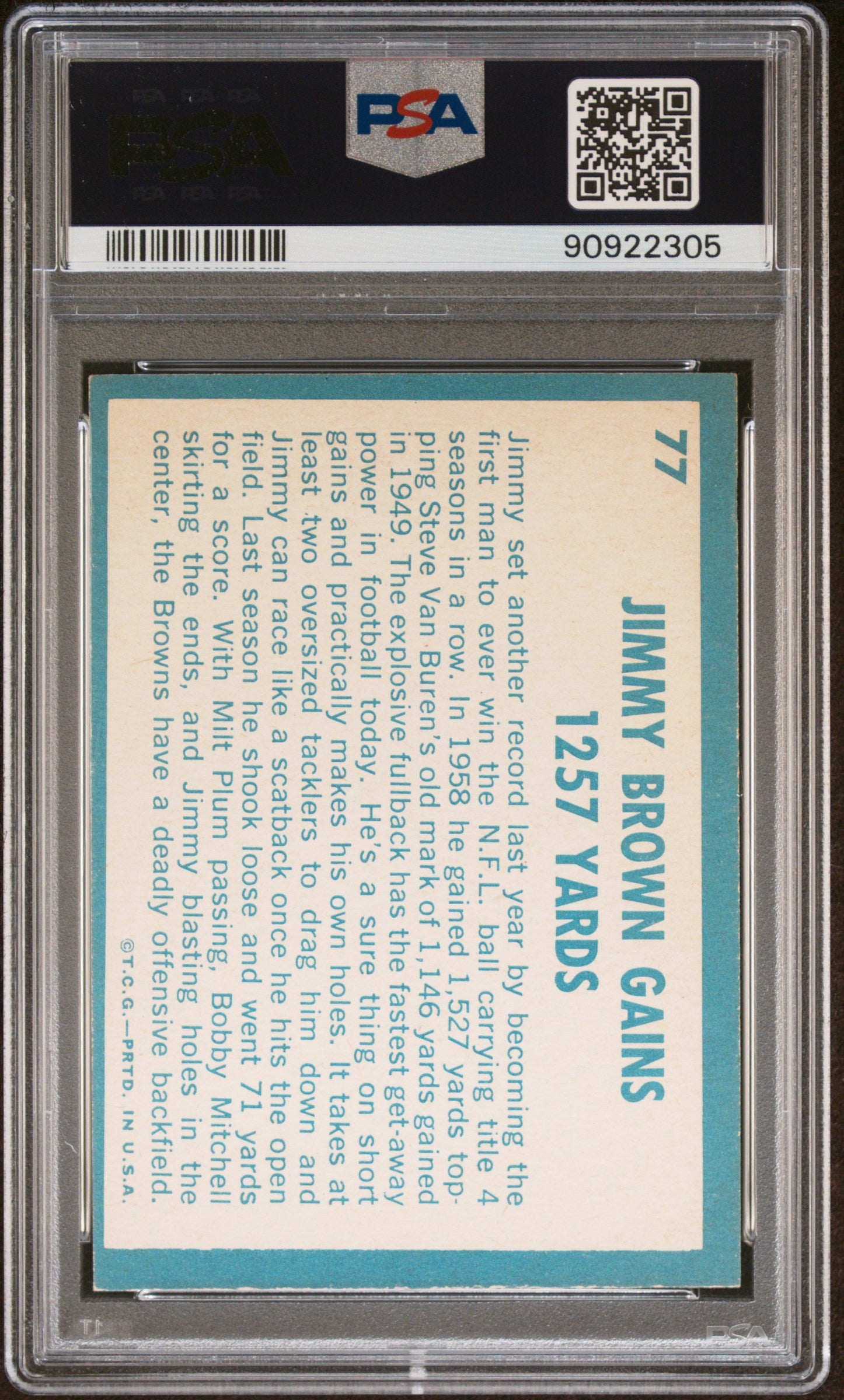 1961 Topps Jimmy Brown Gains 1257 Yards #77 PSA 4