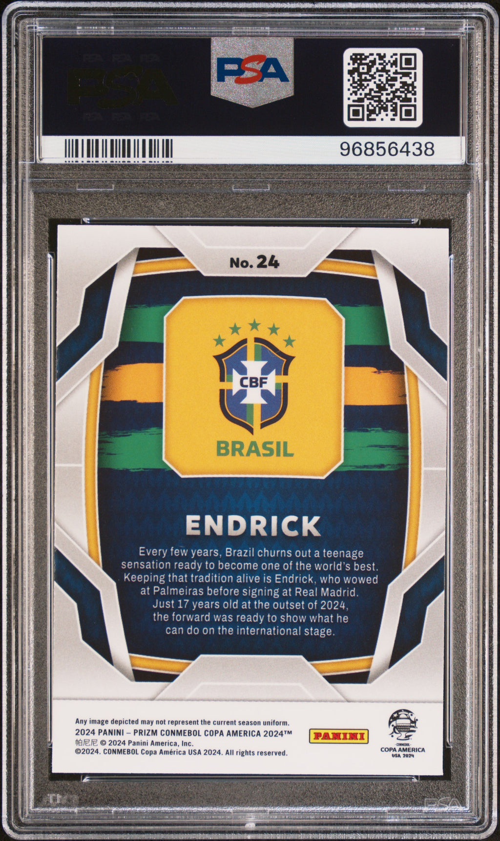 2024 Panini Prizm Conmebol Copa America Endrick #24 PSA 10