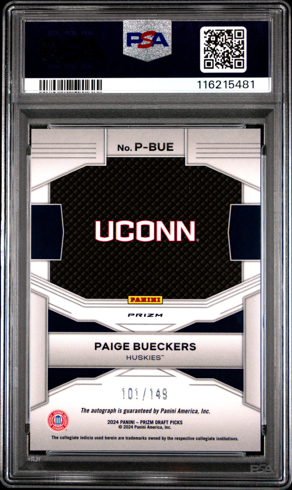 2024 Panini Prizm Draft Picks Penmanship Paige Bueckers Blue #PBUE PSA 10
