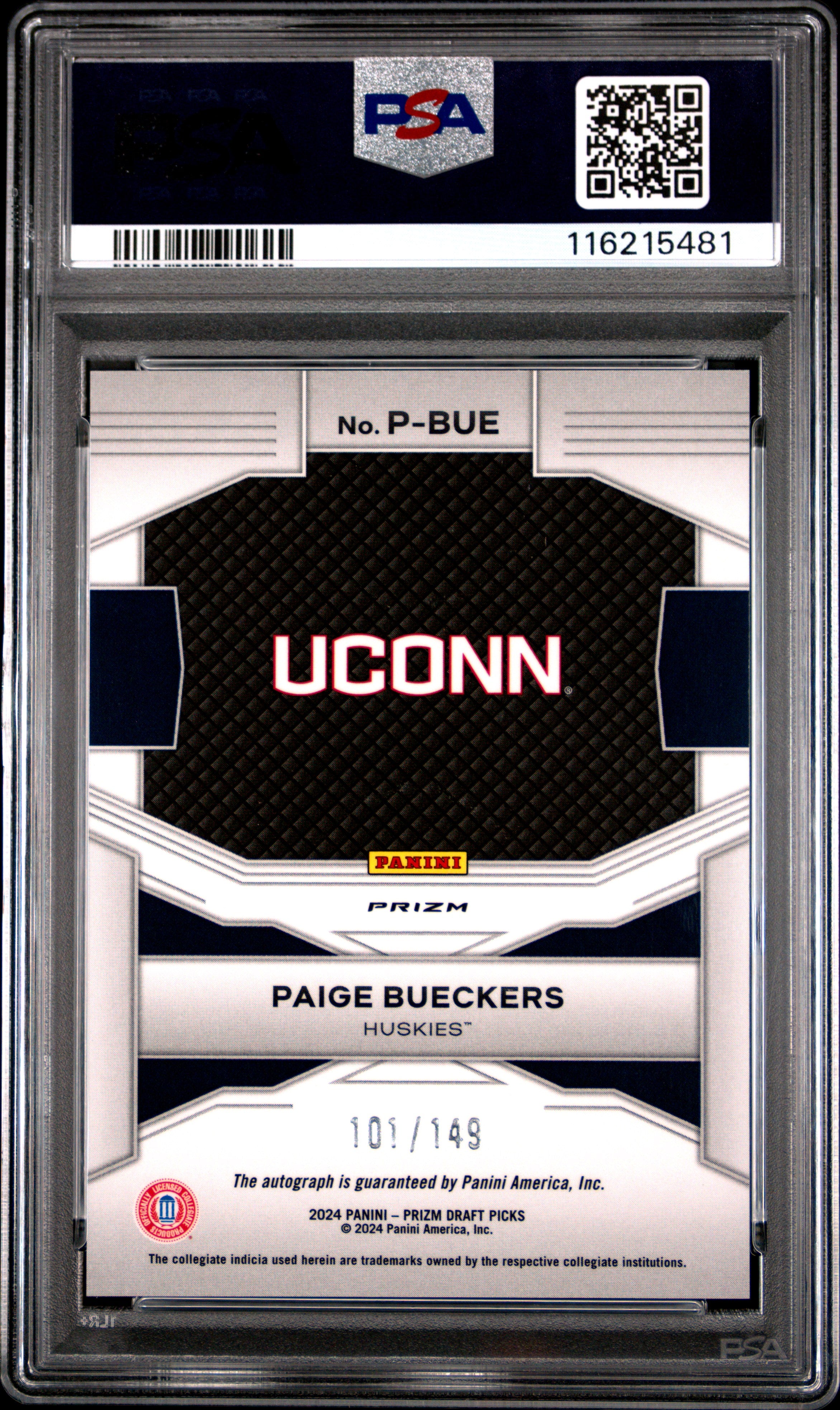 2024 Panini Prizm Draft Picks Penmanship Paige Bueckers Blue #PBUE PSA 10