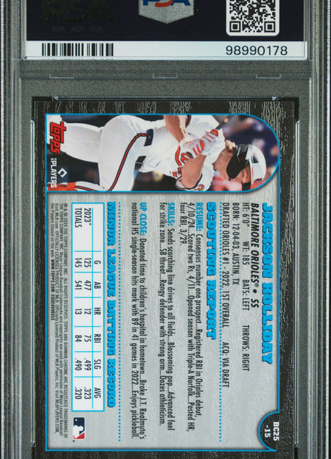2024 Bowman Chrome 1999 Bowman Chrome 25th Anniversary Jackson Holliday #15 PSA 9