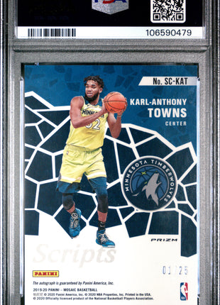 2019 Panini Mosaic Scripts Karl-Anthony Towns Gold #SCKAT PSA 8