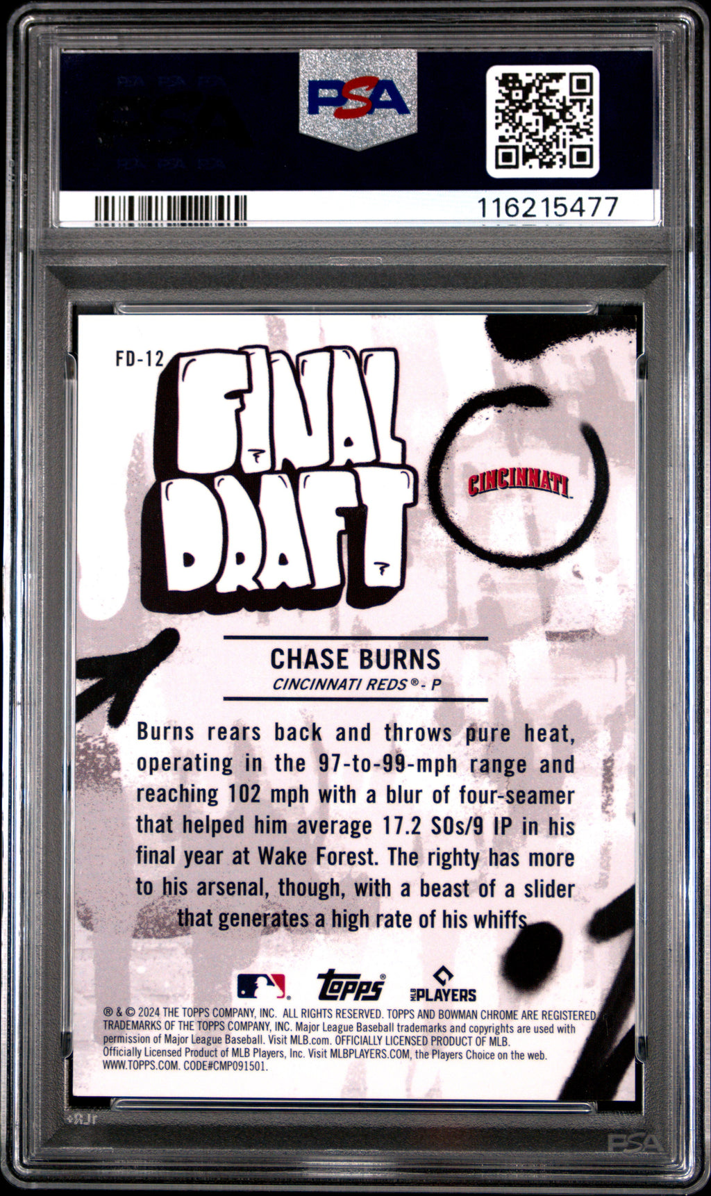 2024 Bowman Draft Final Draft Chase Burns #FD12 PSA 9