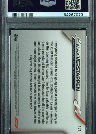 2020 Topps Chrome Formula 1 Max Verstappen 70th Anniversary Orange #171 PSA 9