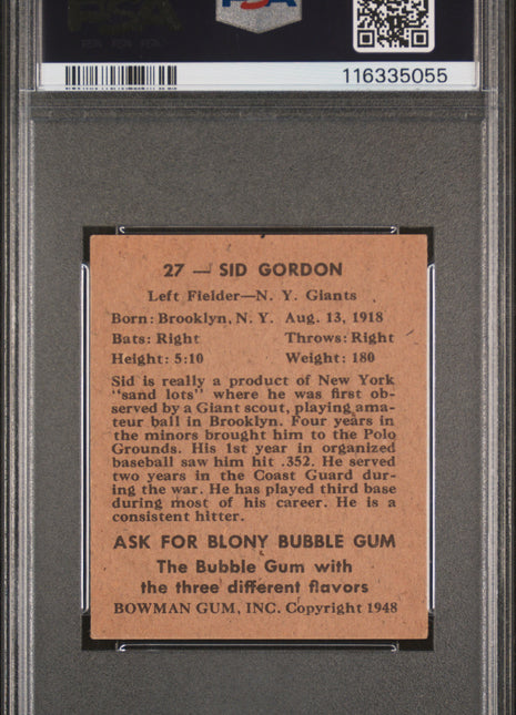 1948 Bowman Sid Gordon #27 PSA 5