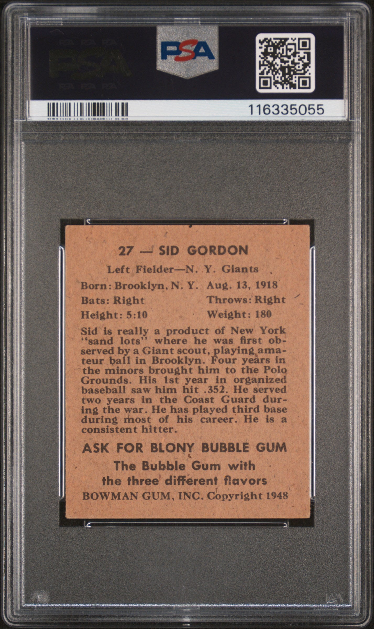1948 Bowman Sid Gordon #27 PSA 5