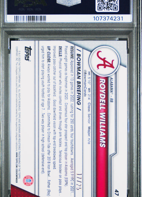 2023 Bowman University Chrome Sapphire Roydell Williams Orange #47 PSA 10